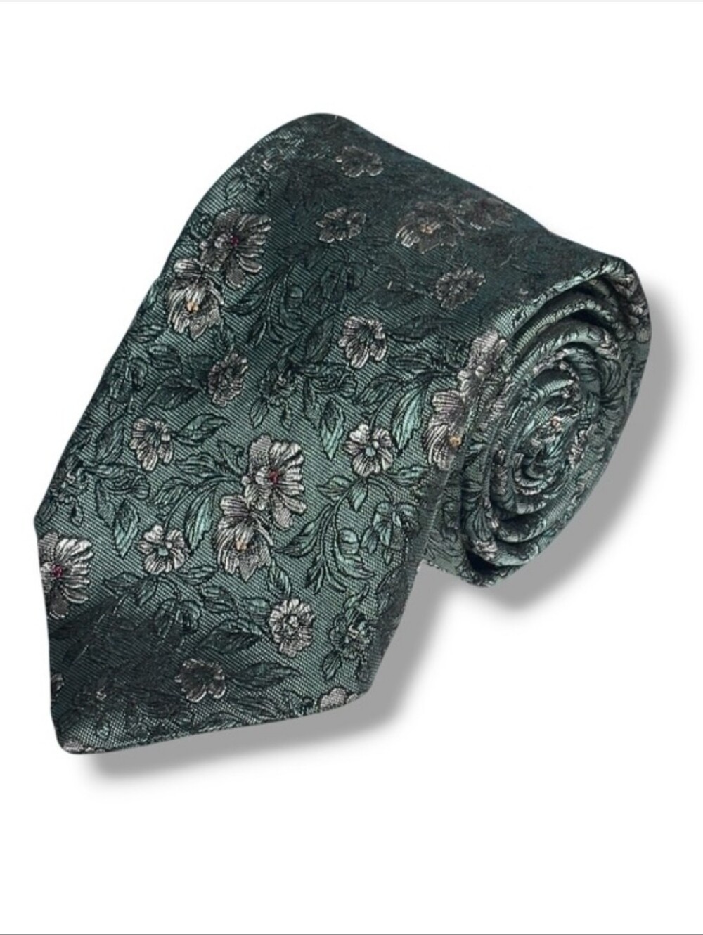 GIVENCHY Green Floral Woven Silk Tie VINTAGE